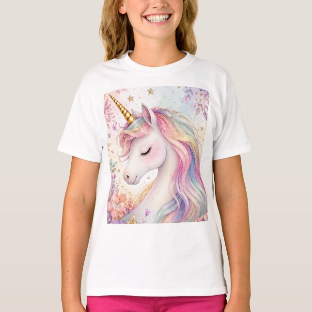 Camiseta Unicórnio Floral Pastel (Frente)