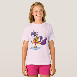 Camiseta Unicórnio Floral Rosa Simples e Bonito no Raincoat
