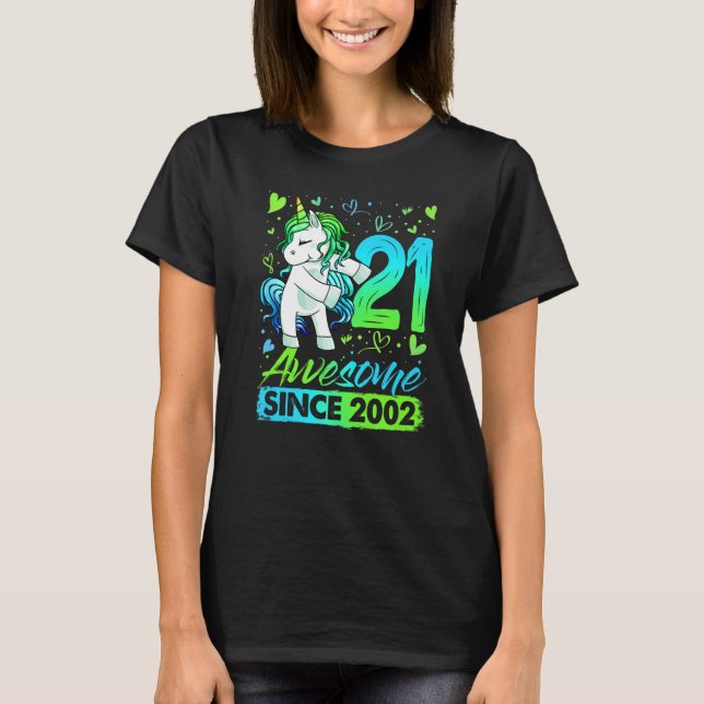 Camiseta Unicórnio Flossing, 21 Anos, Oferece aniversário d (Frente)