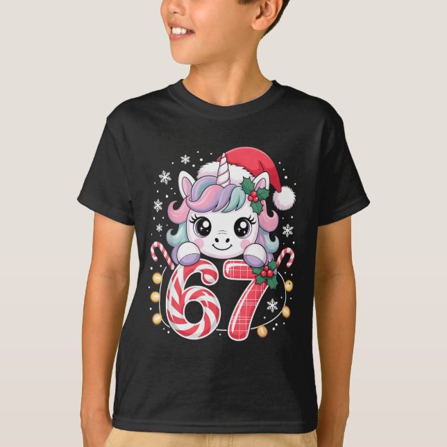Camiseta Unicórnio Fofo 67 Natal Meme Seis Sete Natal (Frente)