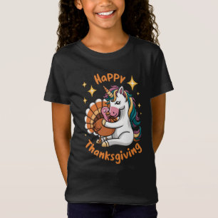 Camiseta Unicórnio Fofo Abraça Peru Feliz Dia de Ação de Gr