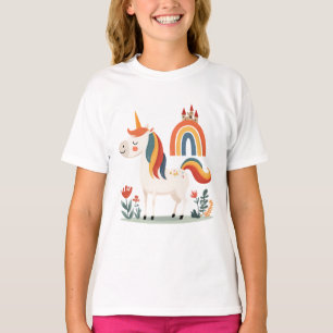Camiseta Unicórnio Fofo com Arco-íris e Castelo – fantasia
