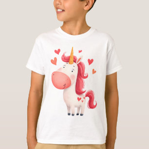 Camiseta Unicórnio Fofo com Corações – Crianças Mágicas