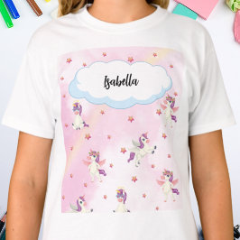 Camiseta Unicórnio Fofo & Estrelas Rosa para Meninas Person