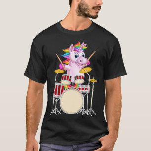 Camiseta Unicórnio Fofo Tocando Tambor Bateria & Gatos   Ba