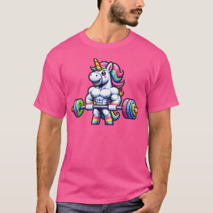 Camiseta Unicórnio Levantando Pesos Malhação Sobre Barbell