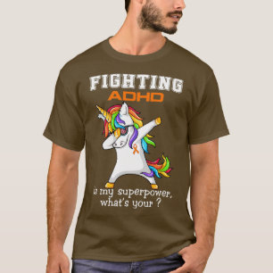 Camiseta Unicórnio Lutando contra o TDAH é meu superpoder