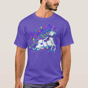 Camiseta Unicórnio Luz de Natal Garotas Bonitas Mulheres