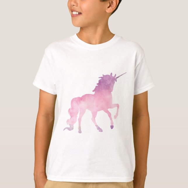 Camiseta Unicórnio macio do rosa da aguarela (Frente)