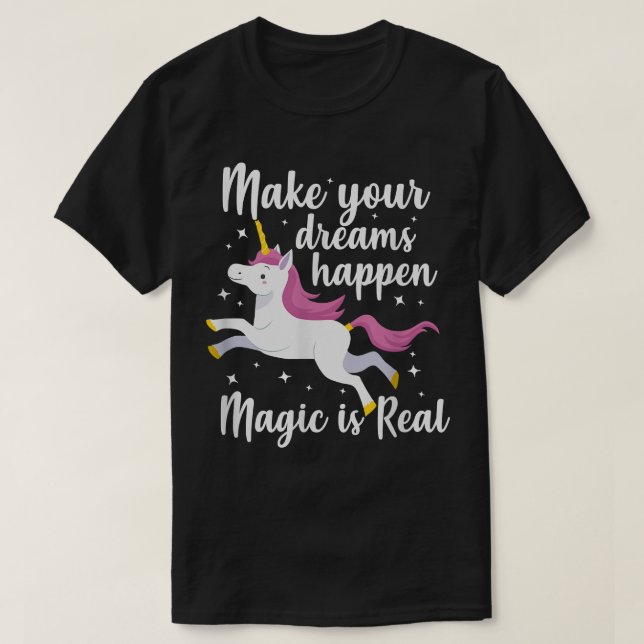 Camiseta Unicórnio Magical Faz Seus Sonhos Acontecerem Mági (Frente do Design)