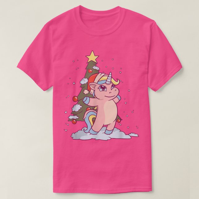 Camiseta Unicórnio mágico com árvore de Natal (Frente do Design)