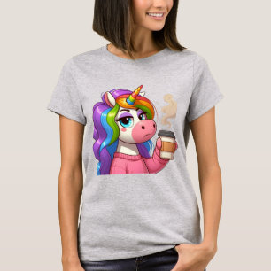 Camiseta Unicórnio Mal-Humorado Precisa de Café Cartoon