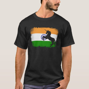 Camiseta Unicórnio mítico bandeira vintage Índia Índia cava
