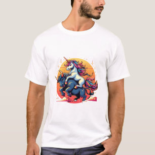 Camiseta Unicórnio Montando Touro Meninos Meninas Homens Mu
