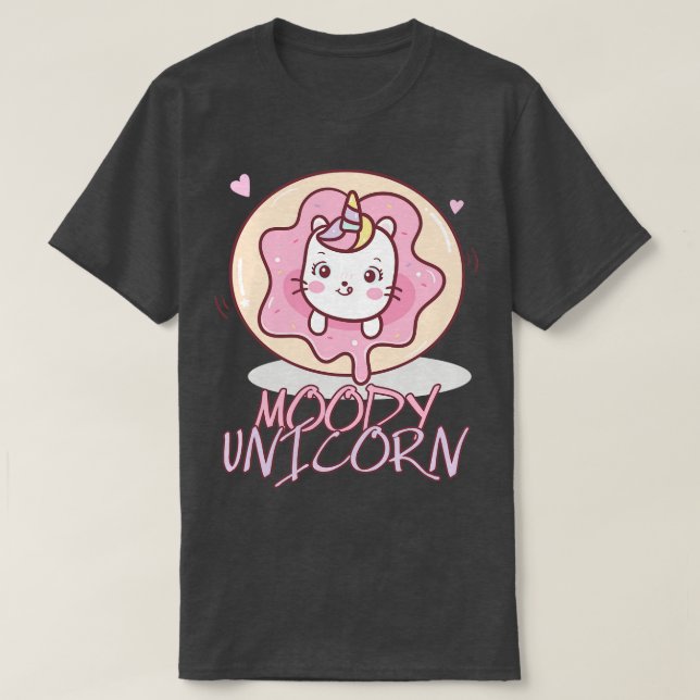 Camiseta unicórnio Moody Cute unicórnio em uma rosquinha (Frente do Design)
