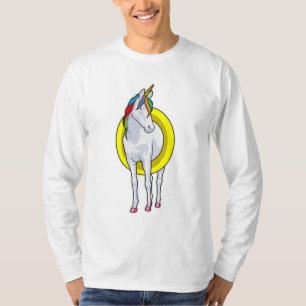 Camiseta Unicórnio Nadando com anel de Natação