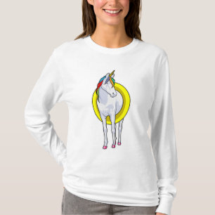 Camiseta Unicórnio Nadando com anel de Natação