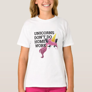 Camiseta Unicórnio Não Faz Homework Crianças Engraçadas Uni