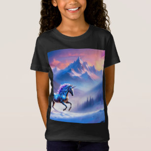 Camiseta Unicórnio Negro em um panorama de inverno Sonhador