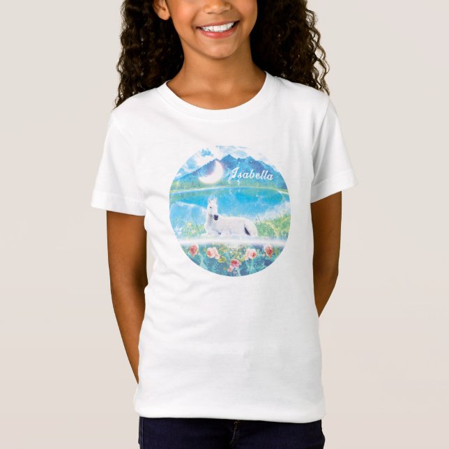 Camiseta Unicórnio num mundo de sonho de paraíso personaliz (Frente)