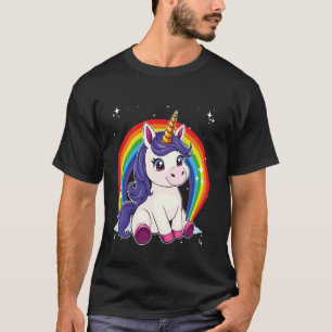 Camiseta Unicórnio Para Meninas Arco-íris Fofo Roxo Mágico