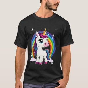 Camiseta Unicórnio Para Meninas Arco-Íris Fofo Unicórnio Má