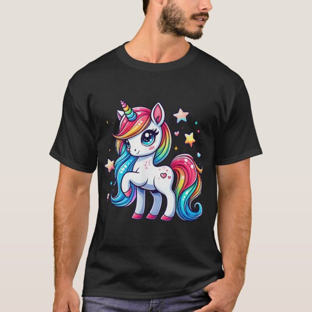 Camiseta Unicórnio Para Meninas Unicórnio Mágico Arco-íris  (Frente)