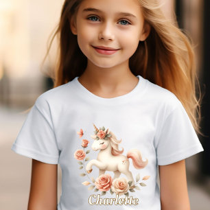 Camiseta Unicórnio pastel caprichoso com rosas