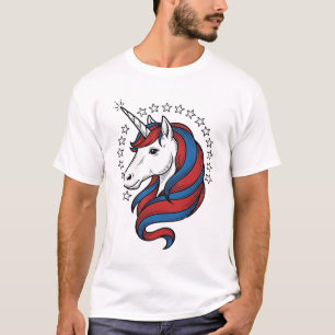Camiseta Unicórnio Patriótico Desenho Vetorial de Gravura V