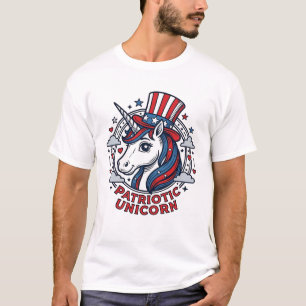 Camiseta Unicórnio Patriótico Gráfico de Gravura Vintage_1