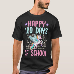 Camiseta Unicórnio Pegasus Feliz 100 Dias De Escola Matemát