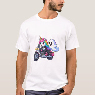 Camiseta Unicórnio Pilotando Uma Motocicleta Meninos Menina