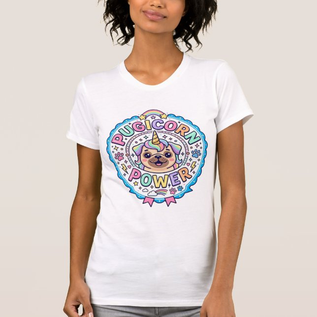 Camiseta Unicórnio Pugicorn Poder Divertido Presente Fofo D (Frente)