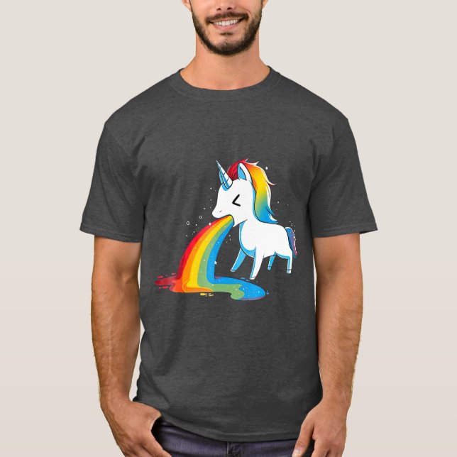 Camiseta Unicórnio Puking Rainbows Gráfico Arco-Íris Engraç (Frente)