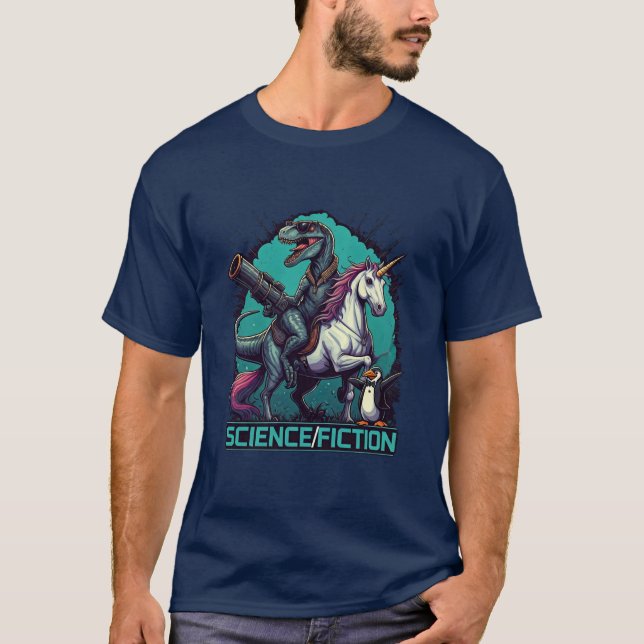 Camiseta Unicórnio Raptor Ciência/Ficção (Frente)