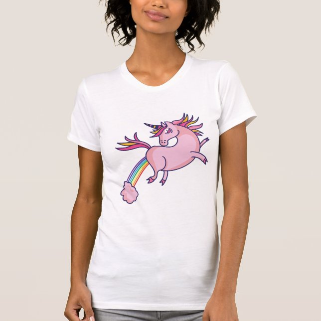 Camiseta Unicórnio Rosa Com Farinhas Arco-Íris (Frente)