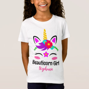 Camiseta Unicórnio Rosa Roxo Fofo Flor Vermelha