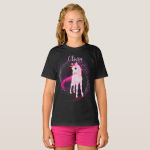Camiseta Unicórnio Rosa. T-Shirt de Nome Personalizado