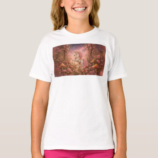 Camiseta Unicórnio Saltitante em uma Campina Encantada
