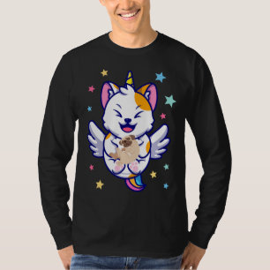 Camiseta Unicórnio Segurando Cachorro Pug Kawaii AnimMen LS