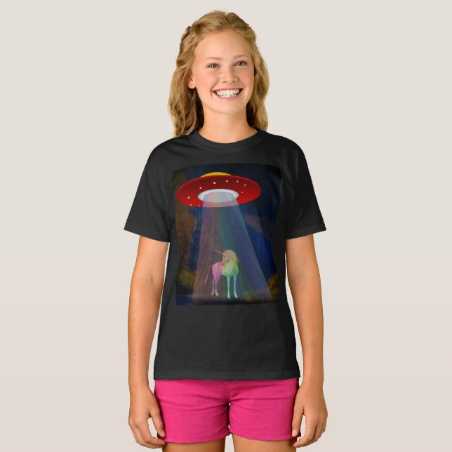 Camiseta Unicórnio sob UFO Rainbow Beam at Night, ZKoA (Frente Completa)