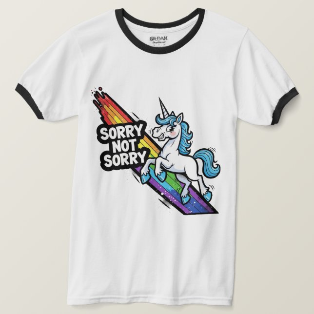 Camiseta Unicórnio Sorry not Sorry Ringer (Frente do Design)