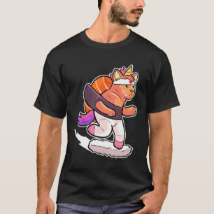Camiseta Unicórnio Surfista Surfando Sushi Gato Figura Anim