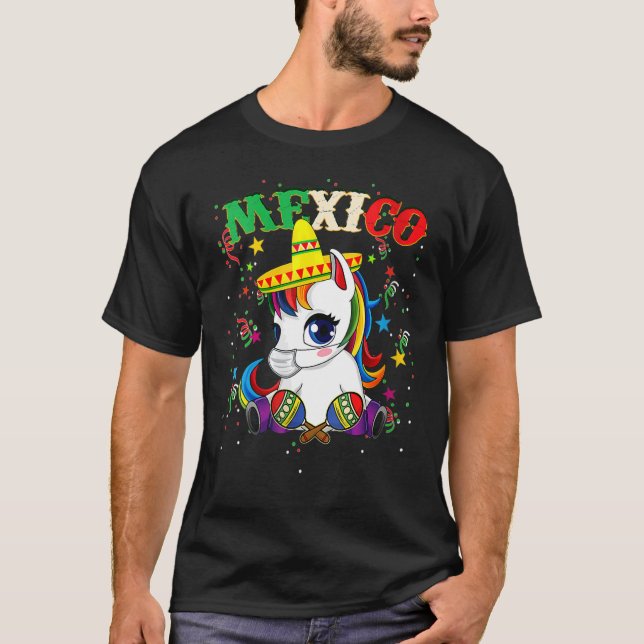 Camiseta Unicórnio Vestindo Máscara Cinco De Mayo Festiv Me (Frente)