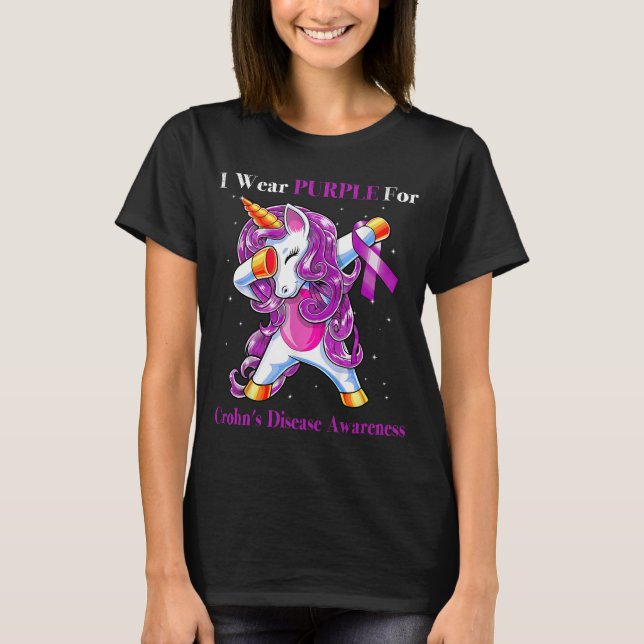 Camiseta Unicórnio Visto Roxo por Alarmes de Doença de Croh (Frente)