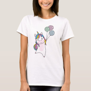 Camiseta Unicórnio Voa Com Balões Acima de Unicórnios Cutos