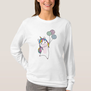 Camiseta Unicórnio Voa Com Balões Acima de Unicórnios Cutos