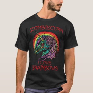 Camiseta Unicórnio Zumbi Eu Amo Arco-íris Halloween Gótico