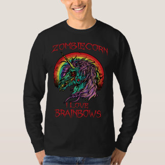 Camiseta Unicórnio Zumbi Eu Amo Arco-íris Halloween Gótico