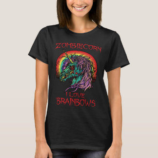 Camiseta Unicórnio Zumbi Eu Amo Arco-íris Halloween Gótico
